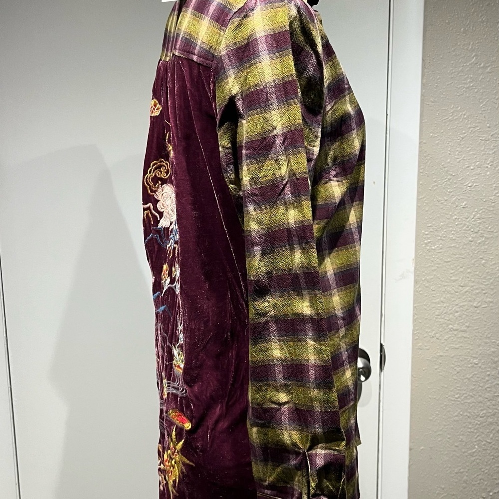 Paparazzi Plaid and Embroidered Velvet Blouse - Picture 7 of 14